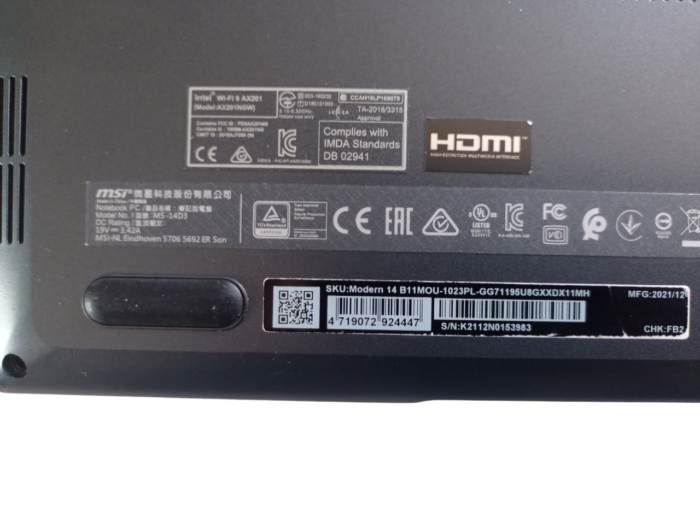 MSI Modern 14 B11MOU-1023PL  Obudowa dolna - obrazek 3
