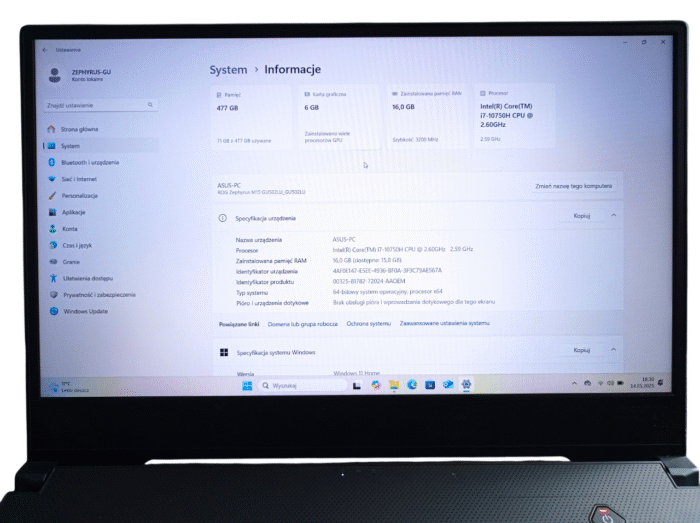 Laptop Asus ROG Zephyrus M15 GU502LU|GTX1660Ti| Win11|i7-10750H| 16GB RAM|SSD512 - Image 12